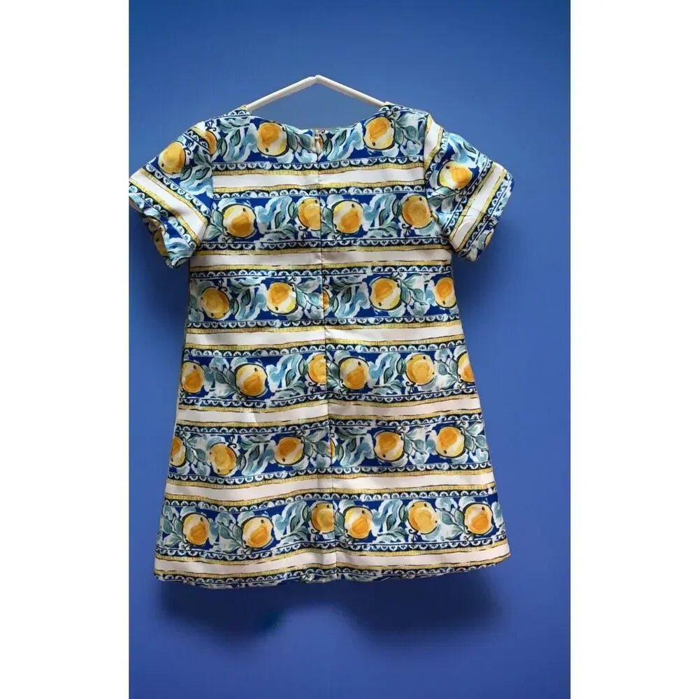 BYBLOS Baby Size 3 months Lemon Tropics Print Floral Designer Baby Dress Lined
